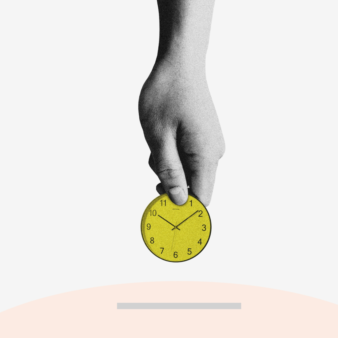 Hand holding yellow clock against white background symbolizing time efficiency and cost reduction